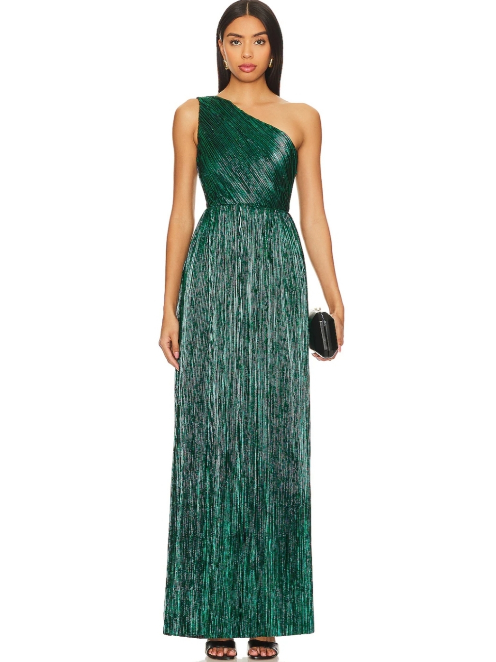 House Of Harlow 1960 One-Shoulder Emerald Green Pleated Maxi Dress